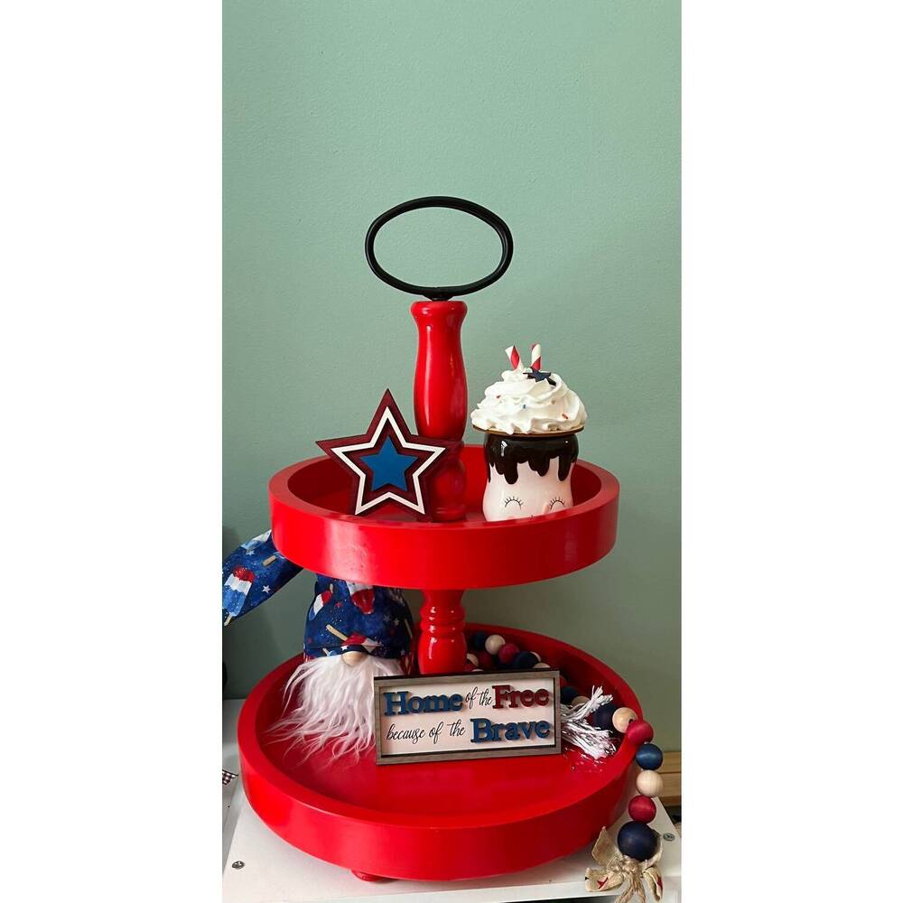 NEW HEART & HOME two tiered decorative tray in red